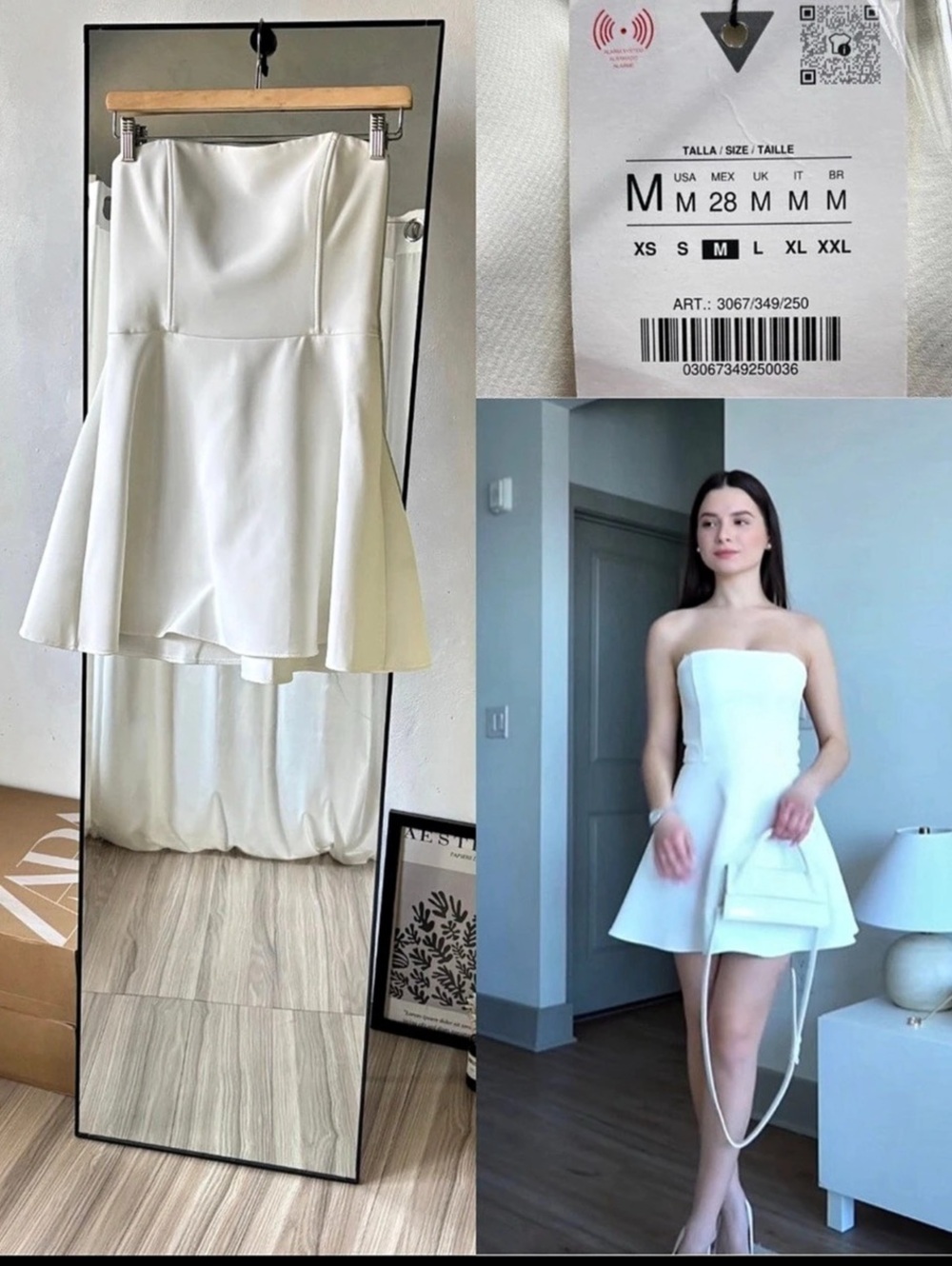ZARA Lace Trim Fitted Dress Mini Strapless White Medium